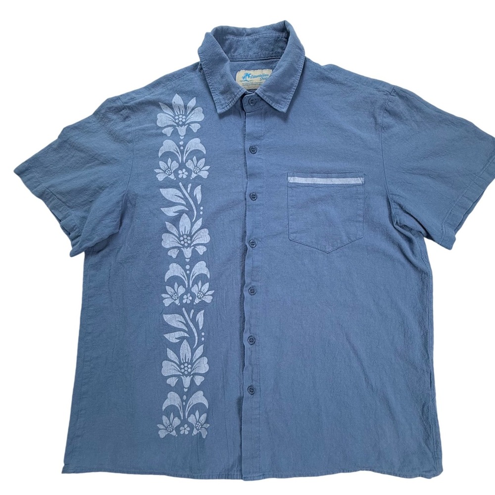 Hawaiian Shirts Mens Blue Floral Graphic Short Sleeve Button‎ Down Shirt Large